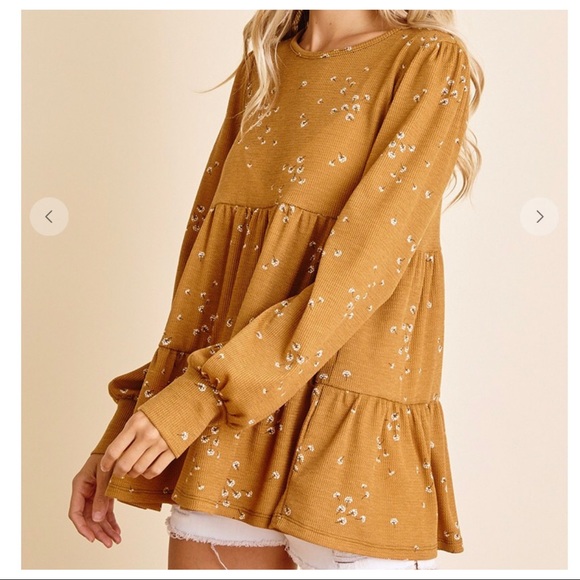 Bohemian Ditsy Floral Print Babydoll Top - Picture 4 of 7